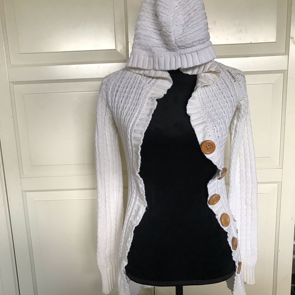 ProjectEVintage White Knit Hooded Button Sweater - Picture 3 of 7